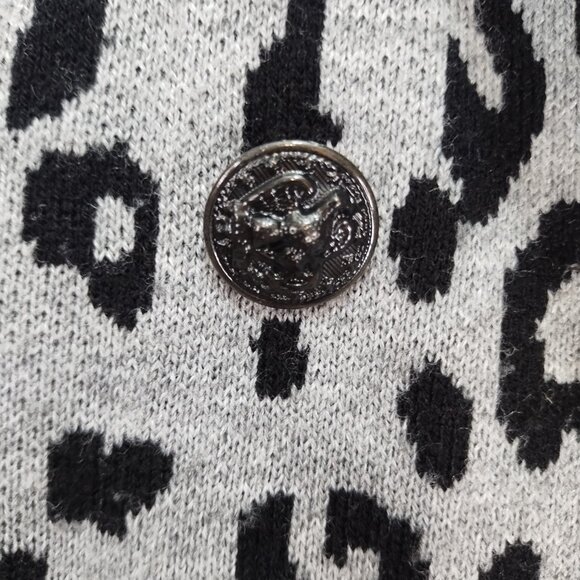 Anne Klein Gray Leopard Print Longline Blazer Sweater-Faux Double Breasted-Sz M - Picture 3 of 12